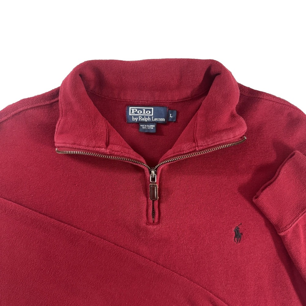 Polo Ralph Lauren Sweater Mens Large Red 1/4 Zip Mock Neck Cotton Knit